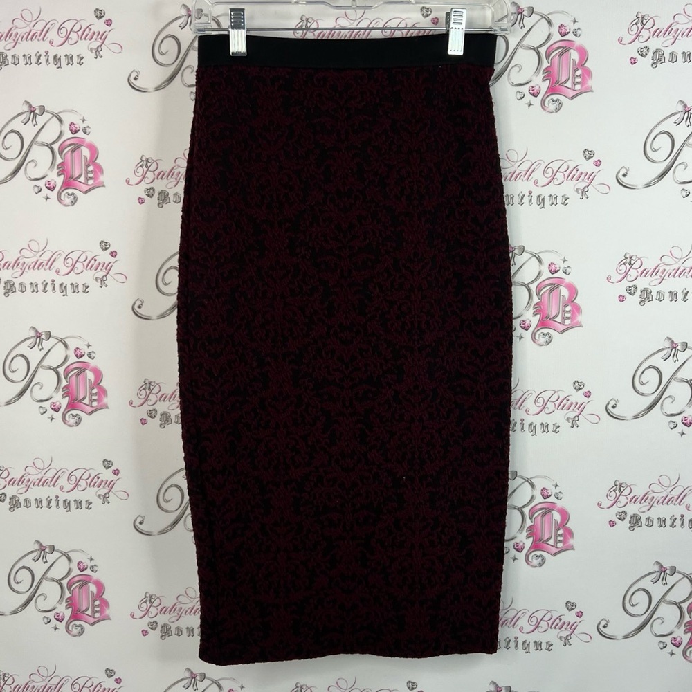 Suzy Shier skirt long pencil stretchy bodycon Black and Burgundy Pencil Skirt